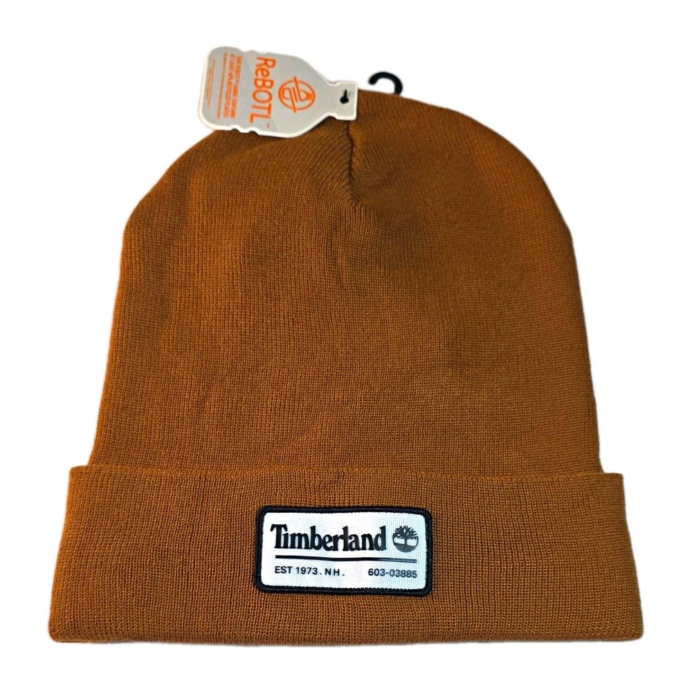 NWT Timberland Long Patch Cuffed Beanie - Wheat Gold Tan (One Size) MSRP $42